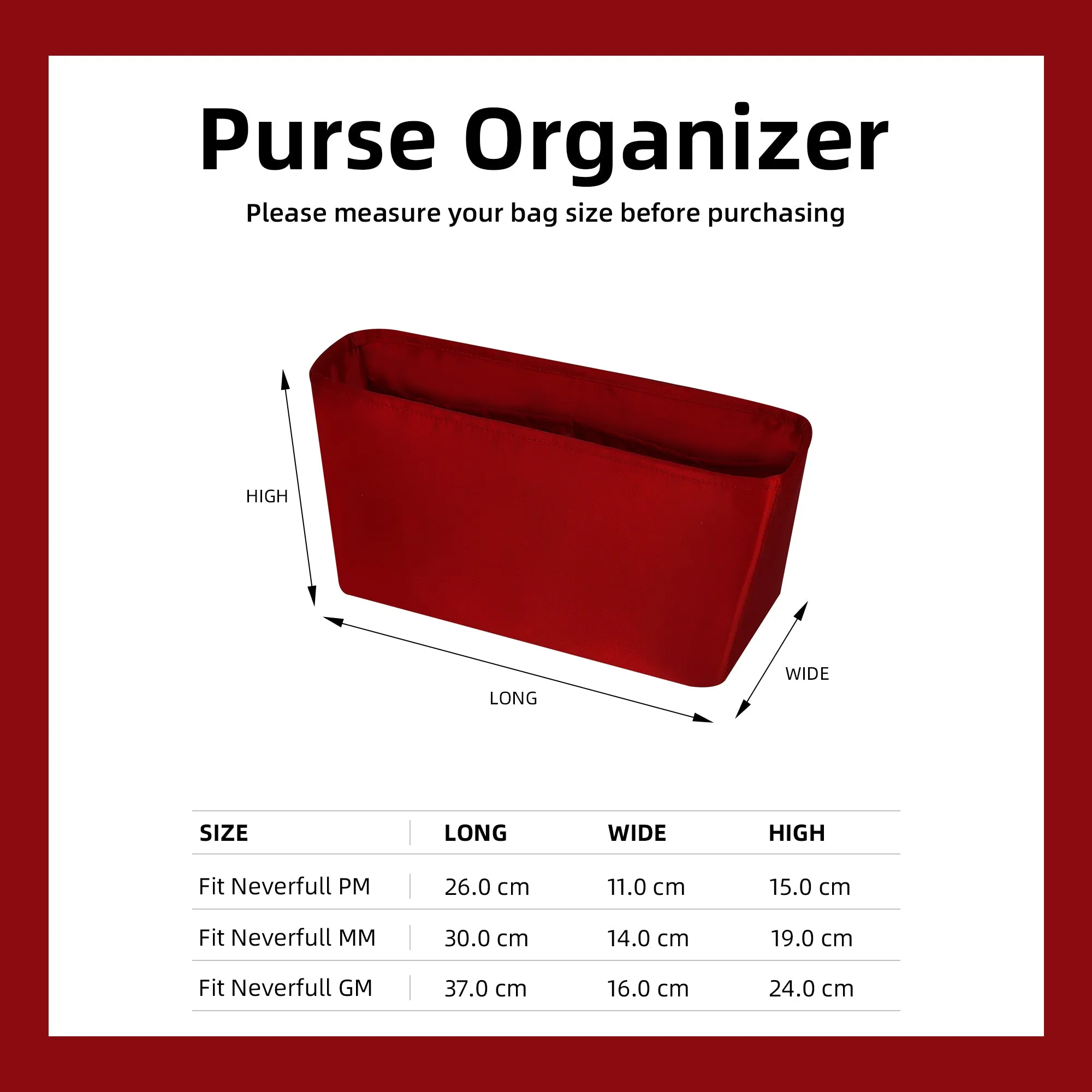 Baginbag | Purse Organizer Insert | Fits LV Neverfull Mini/PM/MM/GM Bags | Silk Bag Organizer | Luxury Handbag & Tote Shaper | handbag organizer