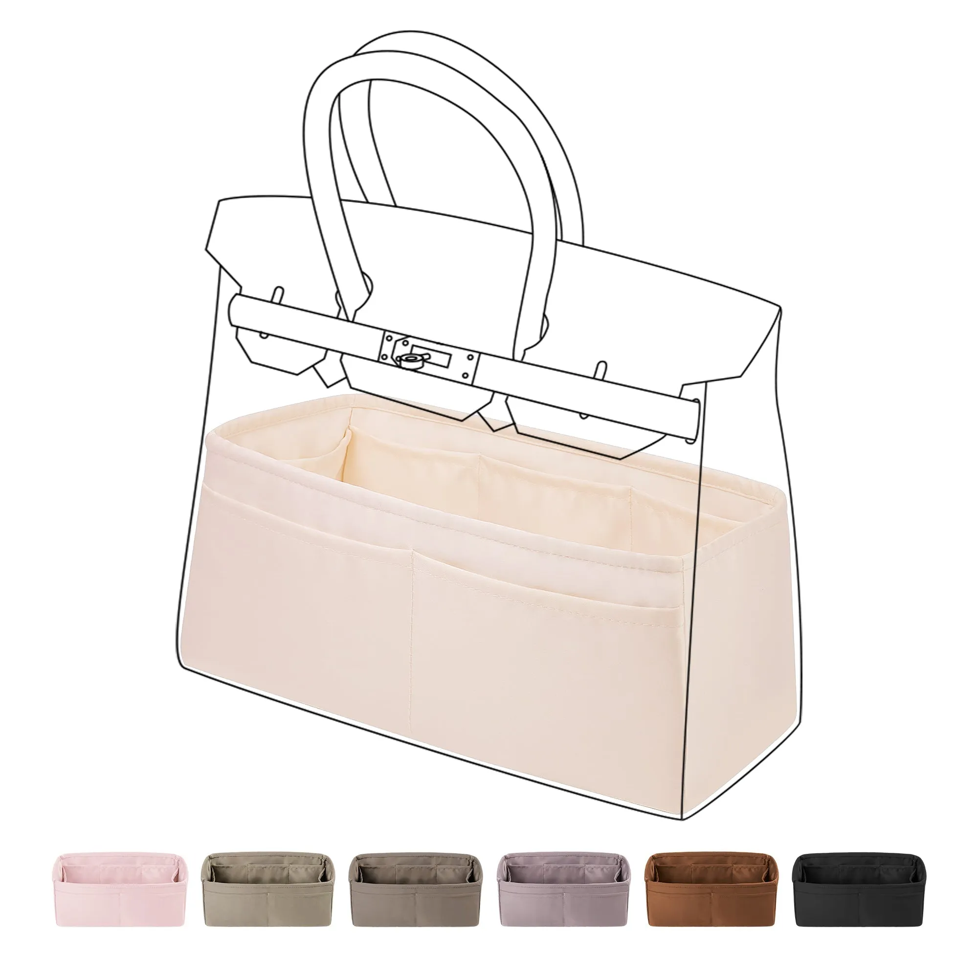 Baginbag | Purse Organizer Silky Smooth | Silk  | Lux Handbag Tote in Bag Shapers | Fits Birkin Hermes 25/30/35/40 Bags | tote bag organizer | organizer bag
