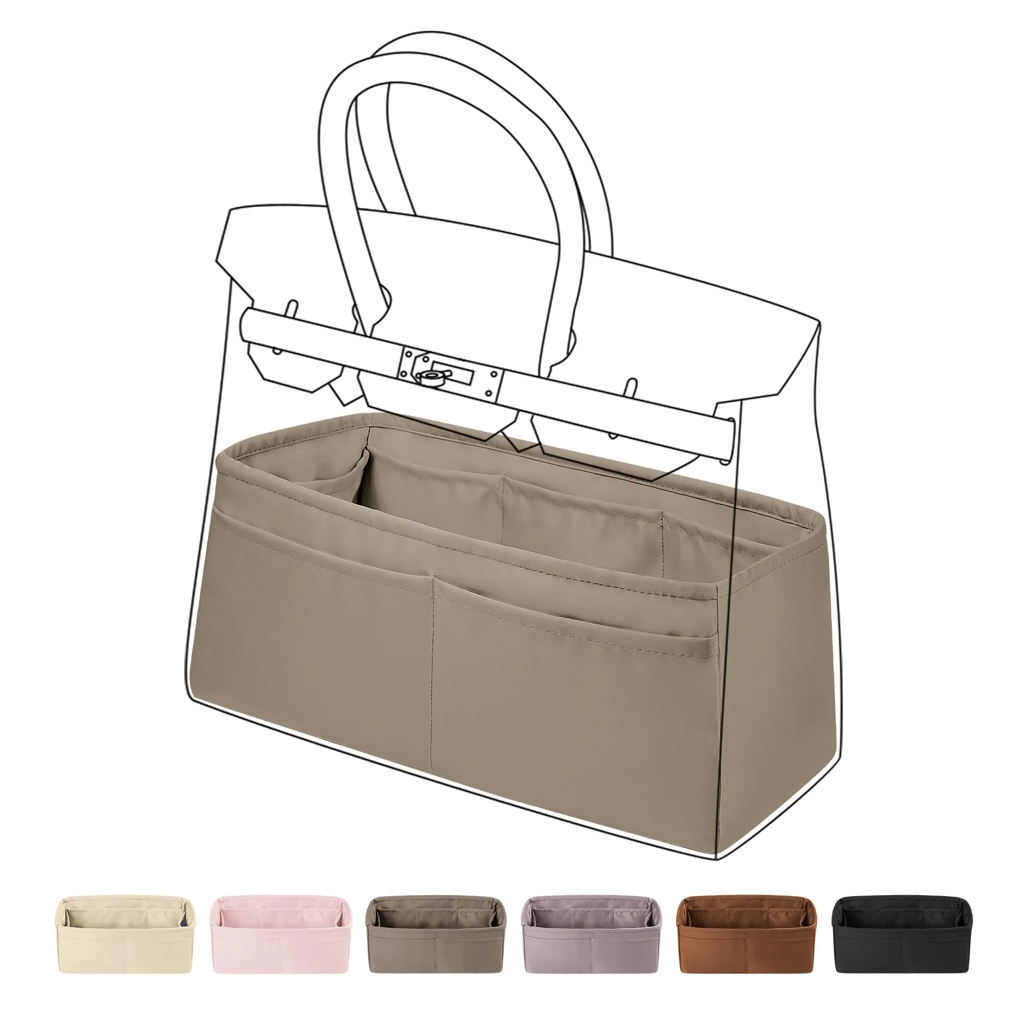 Baginbag | Purse Organizer Silky Smooth | Silk  | Lux Handbag Tote in Bag Shapers | Fits Birkin Hermes 25/30/35/40 Bags | tote bag organizer | organizer bag