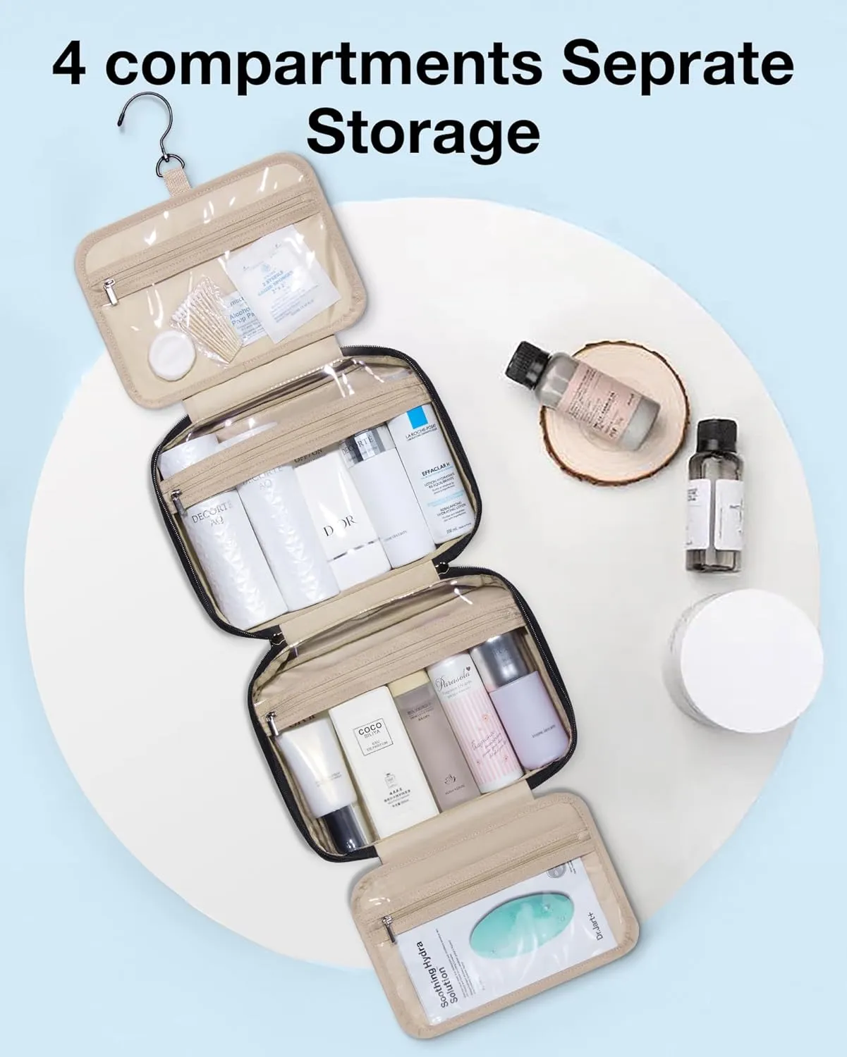 BAGSMART Hanging Travel Toiletry Organizer - Cosmetic Bag for Full Sized Toiletries, Basic-Black