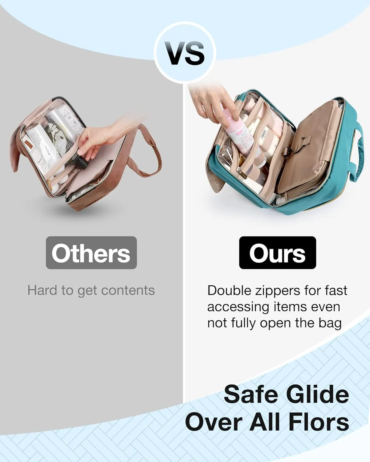 BAGSMART Toiletry Bag Hanging Travel Makeup Organizer with TSA Approved Transparent Cosmetic Bag Makeup Bag for Full Sized Toiletries, Large-Blue