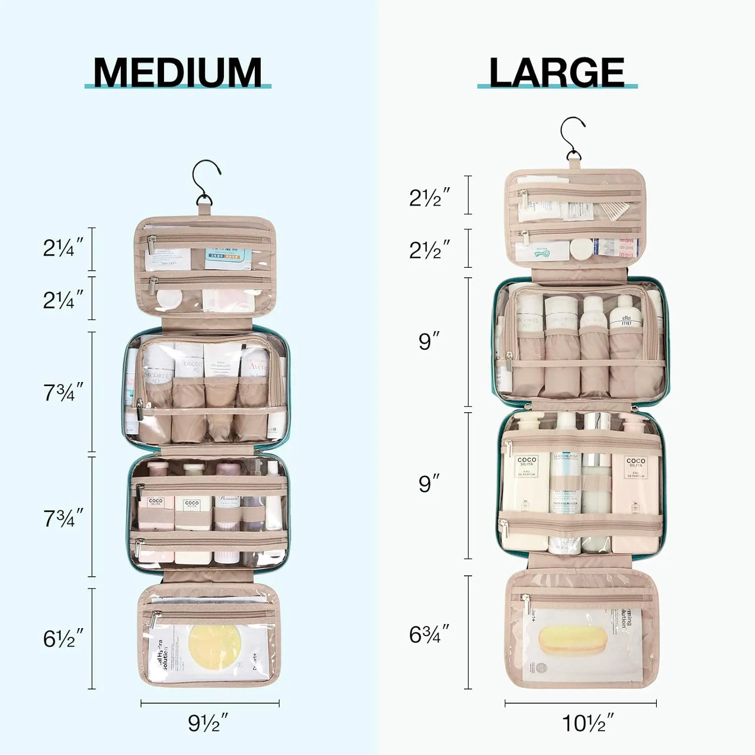 BAGSMART Toiletry Bag Hanging Travel Makeup Organizer with TSA Approved Transparent Cosmetic Bag Makeup Bag for Full Sized Toiletries, Medium-Blue