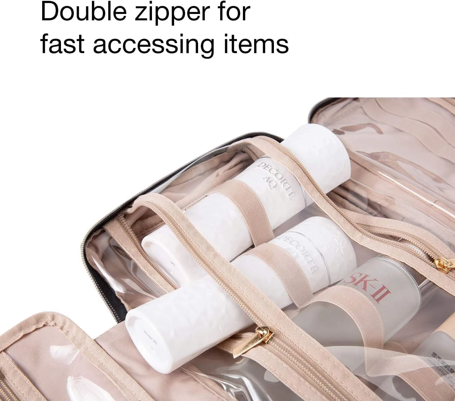 BAGSMART Toiletry Bag Travel Bag with Hanging Hook, Water-resistant Makeup Cosmetic Bag Travel Organizer for Accessories, Shampoo, Full-size Container, Toiletries (Camel, Large)