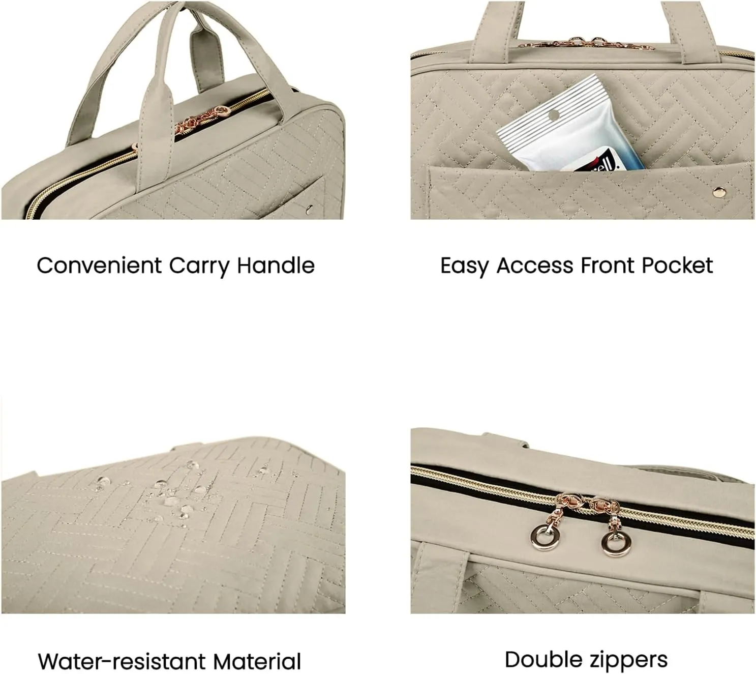 BAGSMART Toiletry Bag Travel Bag with Hanging Hook, Water-resistant Makeup Cosmetic Bag Travel Organizer for Accessories, Shampoo, Full-size Container, Toiletries (Camel, Large)