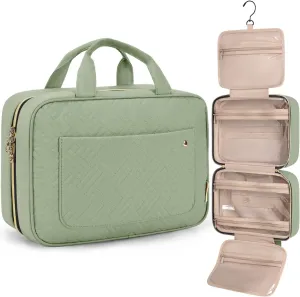BAGSMART Toiletry Bag Travel Bag with Hanging Hook, Water-resistant Makeup Cosmetic Bag Travel Organizer for Accessories, Shampoo, Full-size Container, Toiletries (Green, Medium)