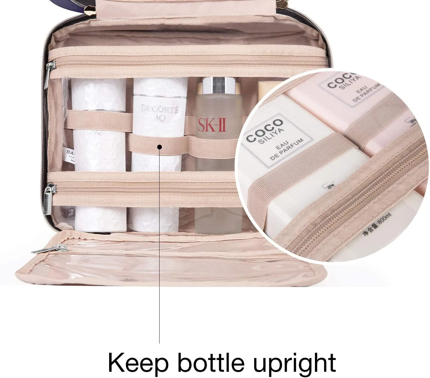 BAGSMART Toiletry Bag Travel Bag with Hanging Hook, Water-resistant Makeup Cosmetic Bag Travel Organizer for Accessories, Shampoo, Full Sized Container, Toiletries, Large