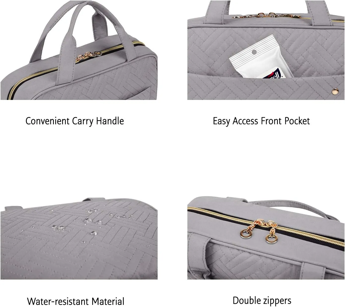 BAGSMART Toiletry Bag Travel Bag with Hanging Hook, Water-resistant Makeup Cosmetic Bag Travel Organizer for Accessories, Shampoo, Full Sized Container, Toiletries (Medium-Grey)
