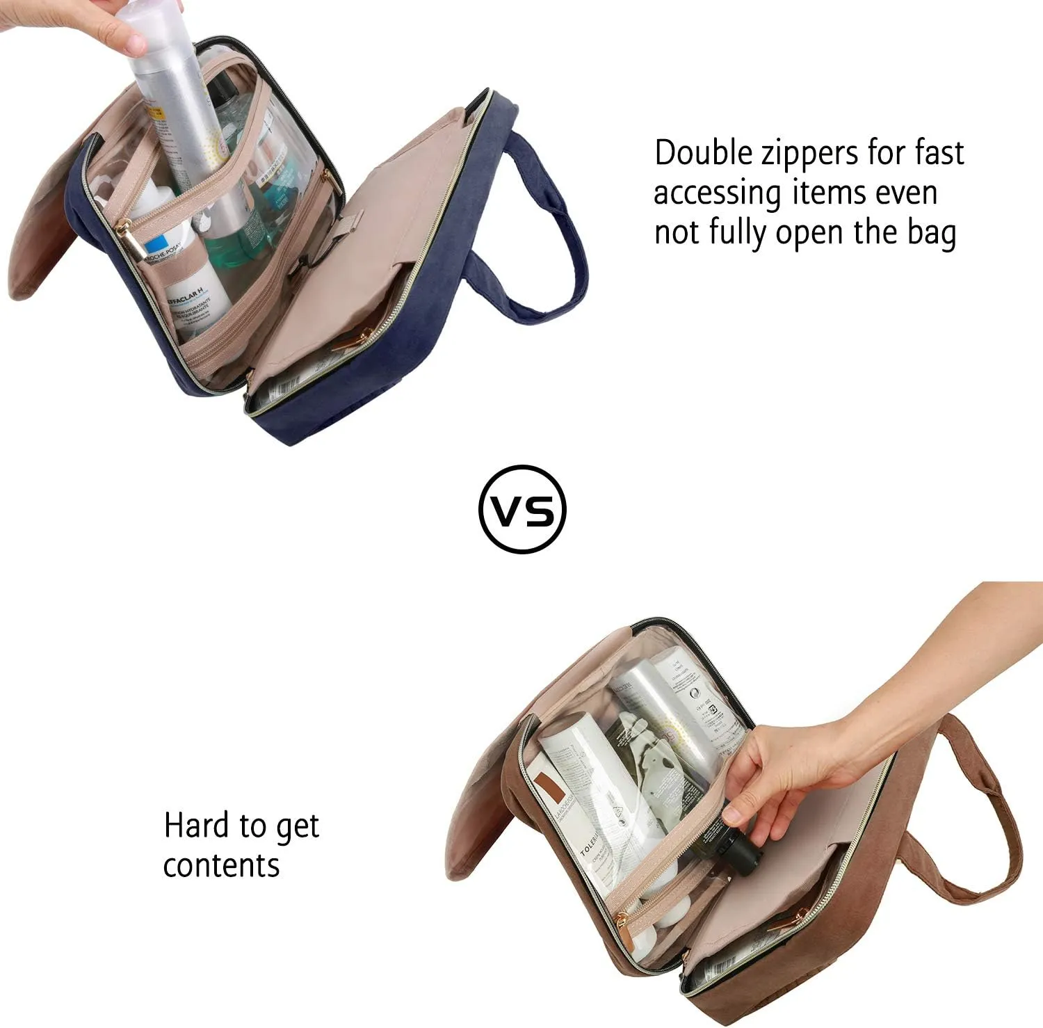 BAGSMART Toiletry Bag Travel Bag with hanging hook, Water-resistant Makeup Cosmetic Bag Travel Organizer for Accessories, Shampoo, Full Sized Container, Toiletries, Smokey Blue