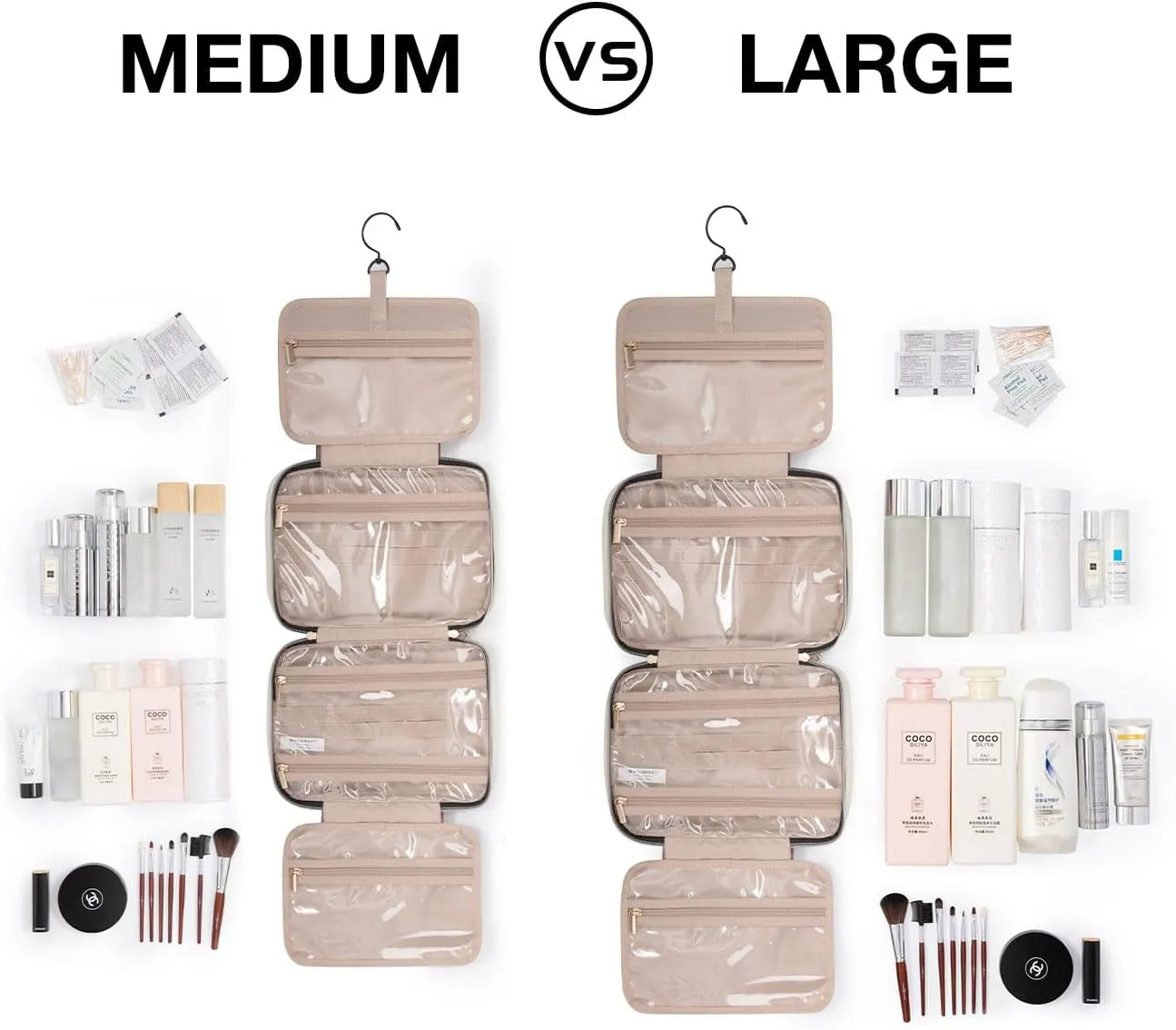 BAGSMART Toiletry Bag Travel Bag with hanging hook, Water-resistant Makeup Cosmetic Bag Travel Organizer for Accessories, Shampoo, Full Sized Container, Toiletries, Smokey Blue