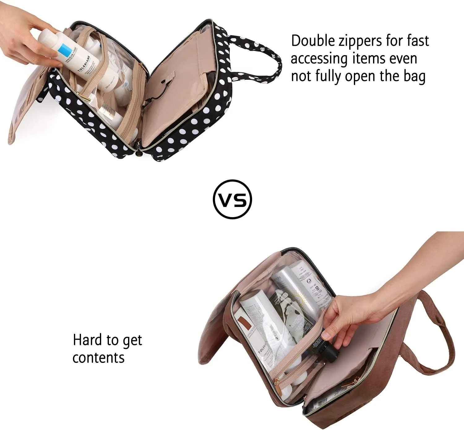 BAGSMART Toiletry Bag Travel Bag with Hanging Hook, Water-resistant Makeup Cosmetic Bag Travel Organizer for Accessories, Shampoo, Full Sized Container, Toiletries