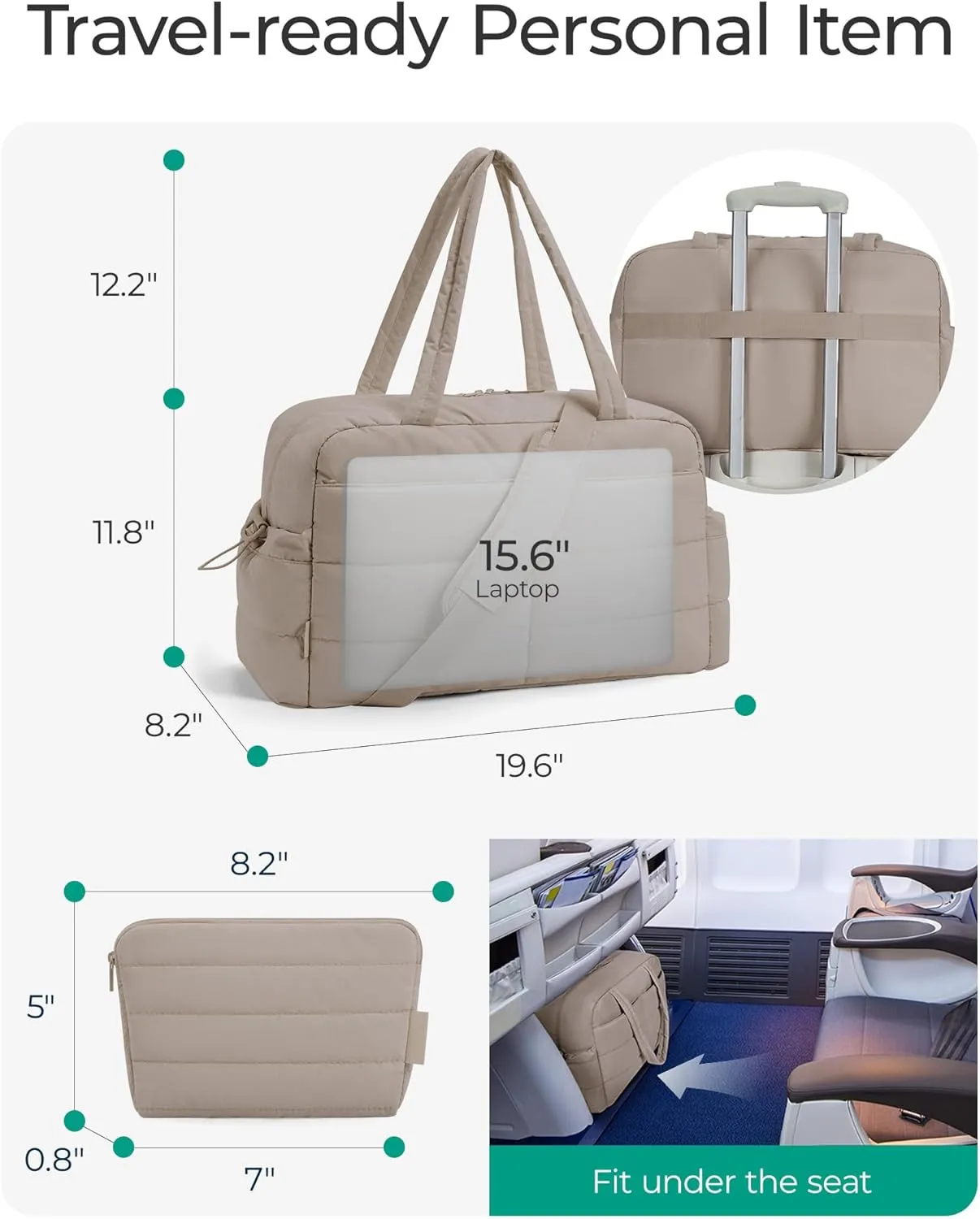 BAGSMART Travel Duffle Bag Gym Bag for Women, 31L Puffer Tote Bag Quilted Laptop Carry on, Weekender Overnight Bag Organizer Duffel Bag for Travel, Khaki
