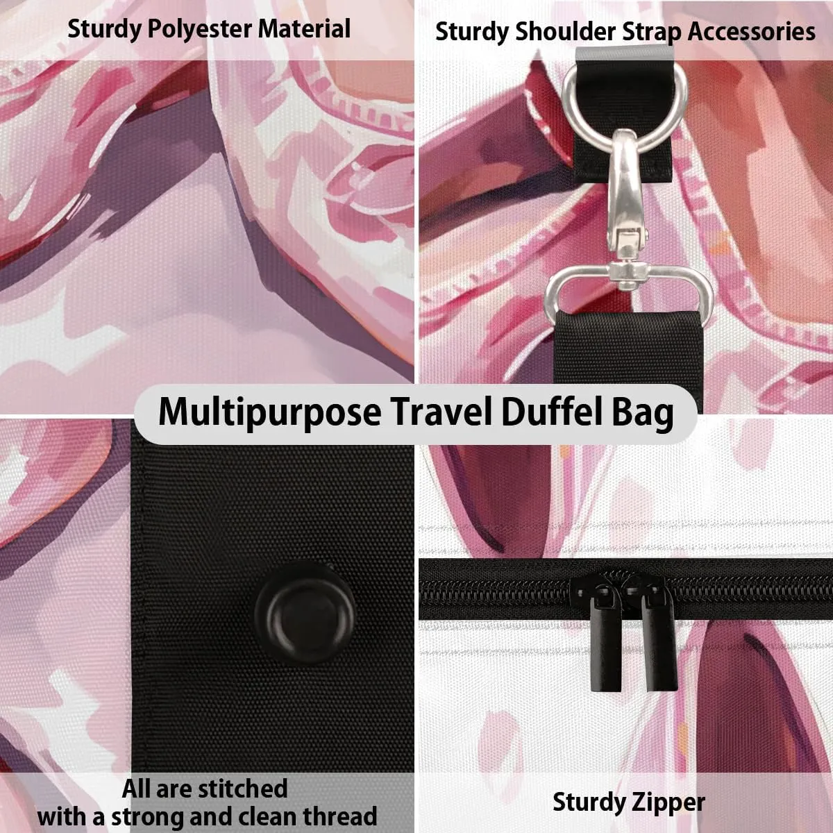 Ballet Shoes Travel Duffel Bag for Women Men Waterproof Foldable Overnight Weekender Bag Large Capacity Sports Gym Bag
