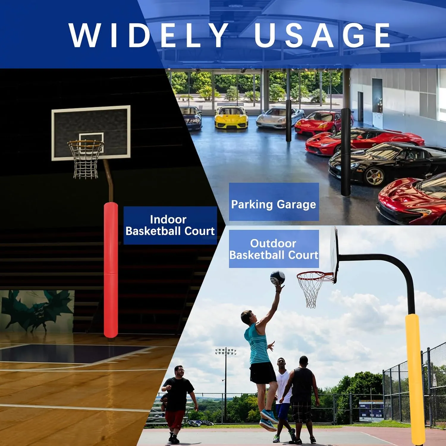 Basketball Pole Padding 72" Heavy Duty Safety Pad for 3-5" Round Poles, Waterproof & Durable – Gym, Garage, Playground Protection