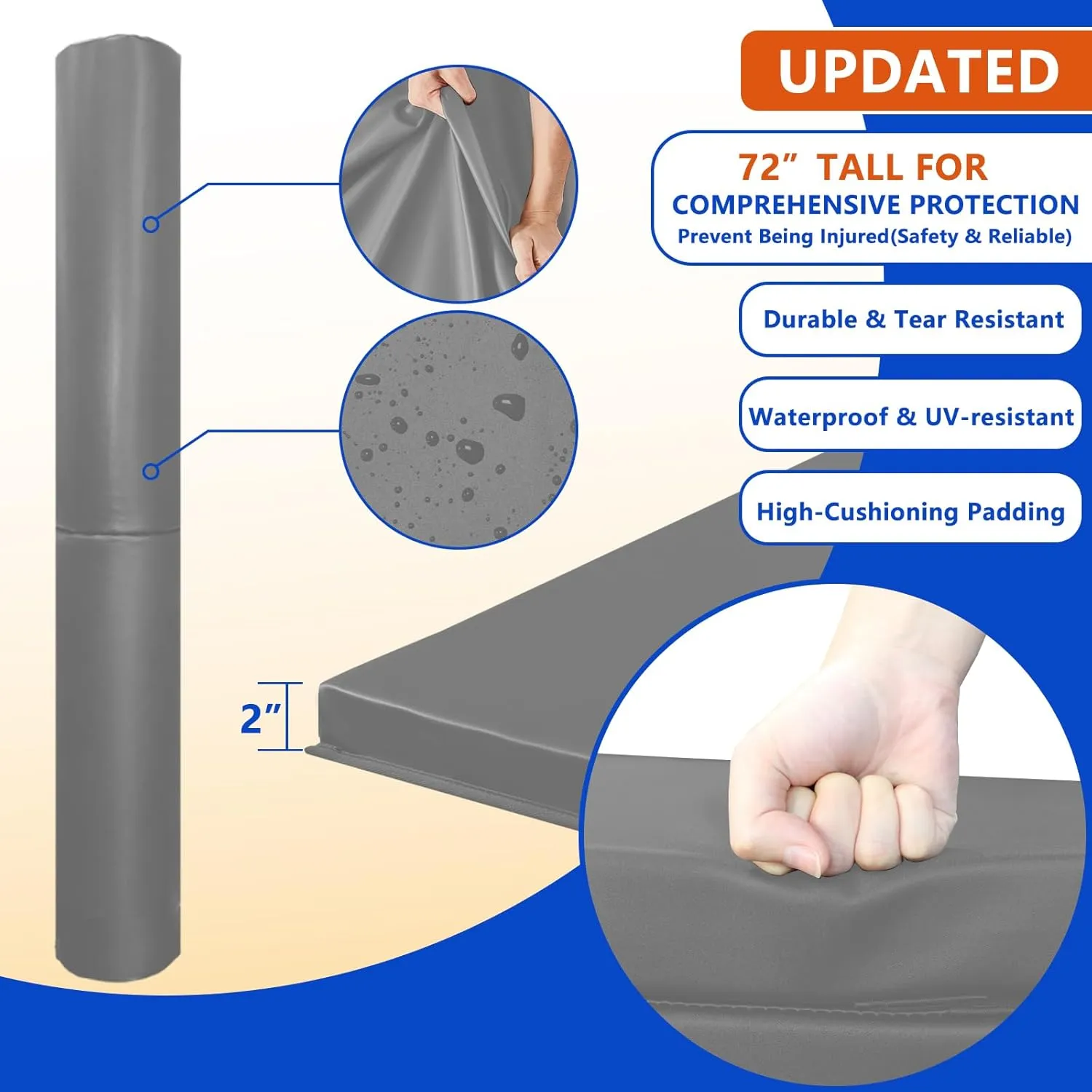 Basketball Pole Padding 72" Heavy Duty Safety Pad for 3-5" Round Poles, Waterproof & Durable – Gym, Garage, Playground Protection