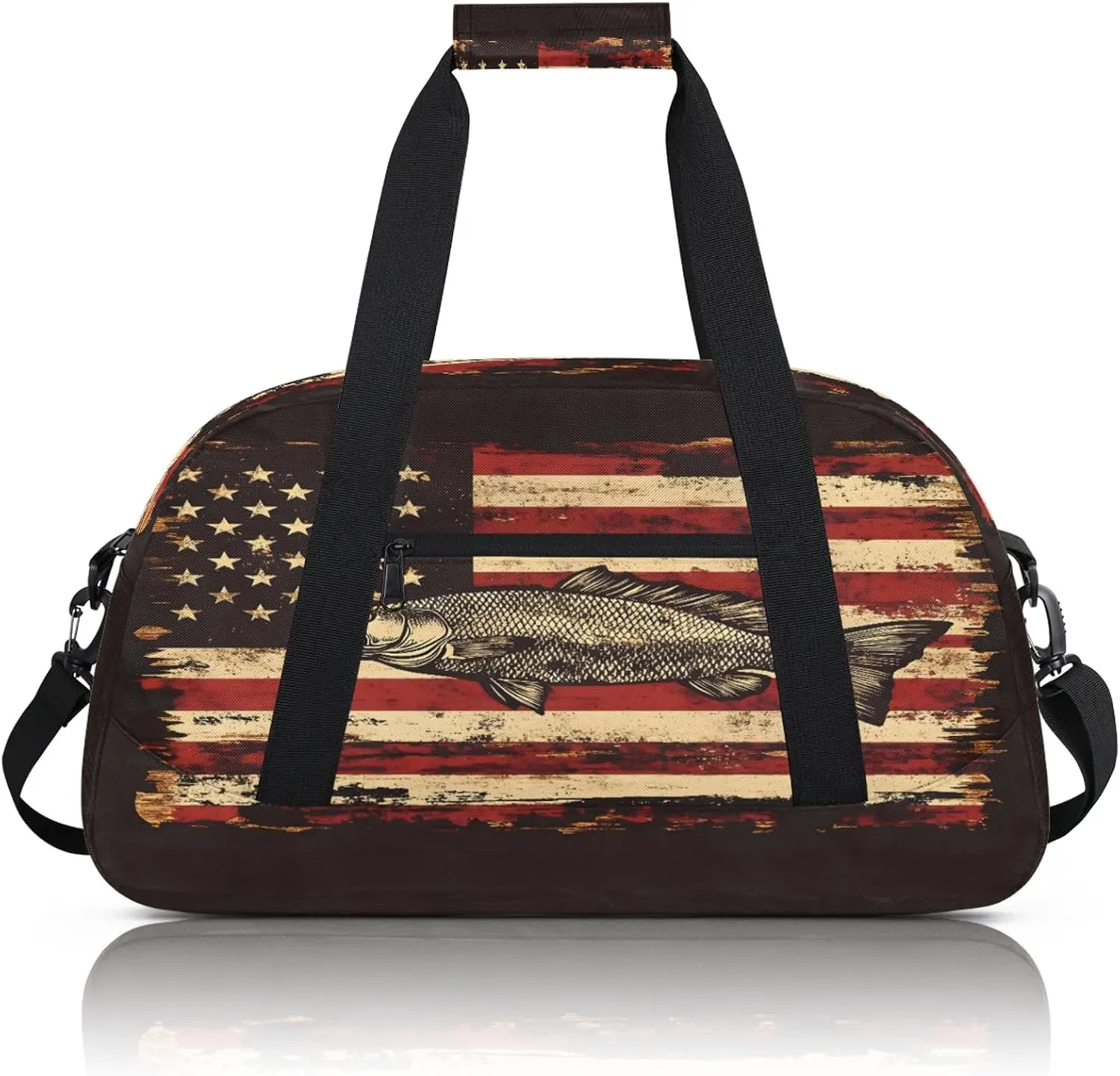 Bass Fish Fishing Small Gym Bag 18 inch Carry On Duffel Bag for Weekender Travel Sports Workout Yoga Gymnastics Dance Ballet
