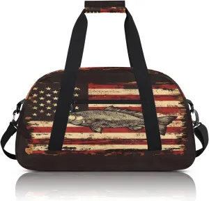 Bass Fish Fishing Small Gym Bag 18 inch Carry On Duffel Bag for Weekender Travel Sports Workout Yoga Gymnastics Dance Ballet