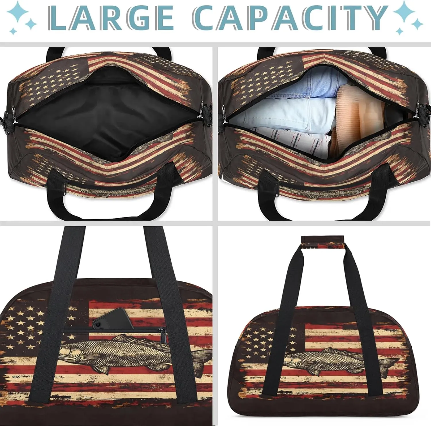Bass Fish Fishing Small Gym Bag 18 inch Carry On Duffel Bag for Weekender Travel Sports Workout Yoga Gymnastics Dance Ballet