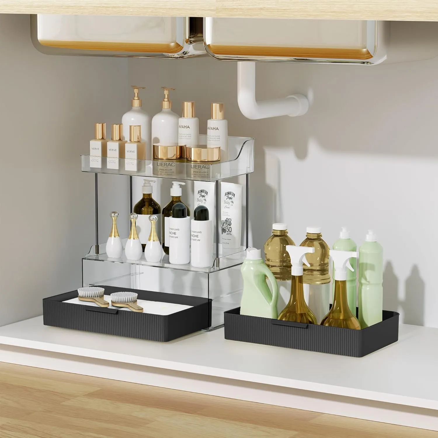 Bathroom Countertop Organizer with 2-Drawer, Large 3 Tier Makeup Organizer for Vanity, Multi-Purpose Makeup Skin Care Organizer for Vanity, Black