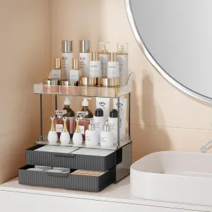 Bathroom Countertop Organizer with 2-Drawer, Large 3 Tier Makeup Organizer for Vanity, Multi-Purpose Makeup Skin Care Organizer for Vanity, Black