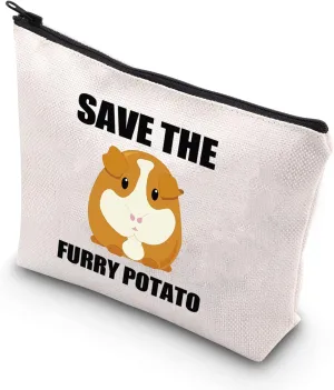 BDPWSS Funny Guinea Pig Makeup bag Guinea Pig Lover Gift Save The Furry Potato Zipper Travel Pouch For Guinea Pig Owner Gift (Furry potato)