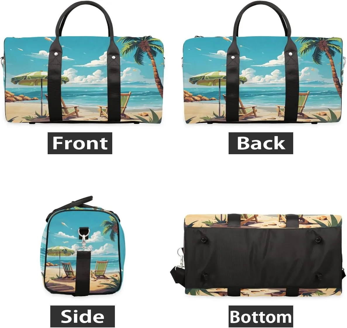 Beach Theme Design Travel Duffel Bag for Women Men Waterproof Foldable Overnight Weekender Bag Large Capacity Sports Gym Bag