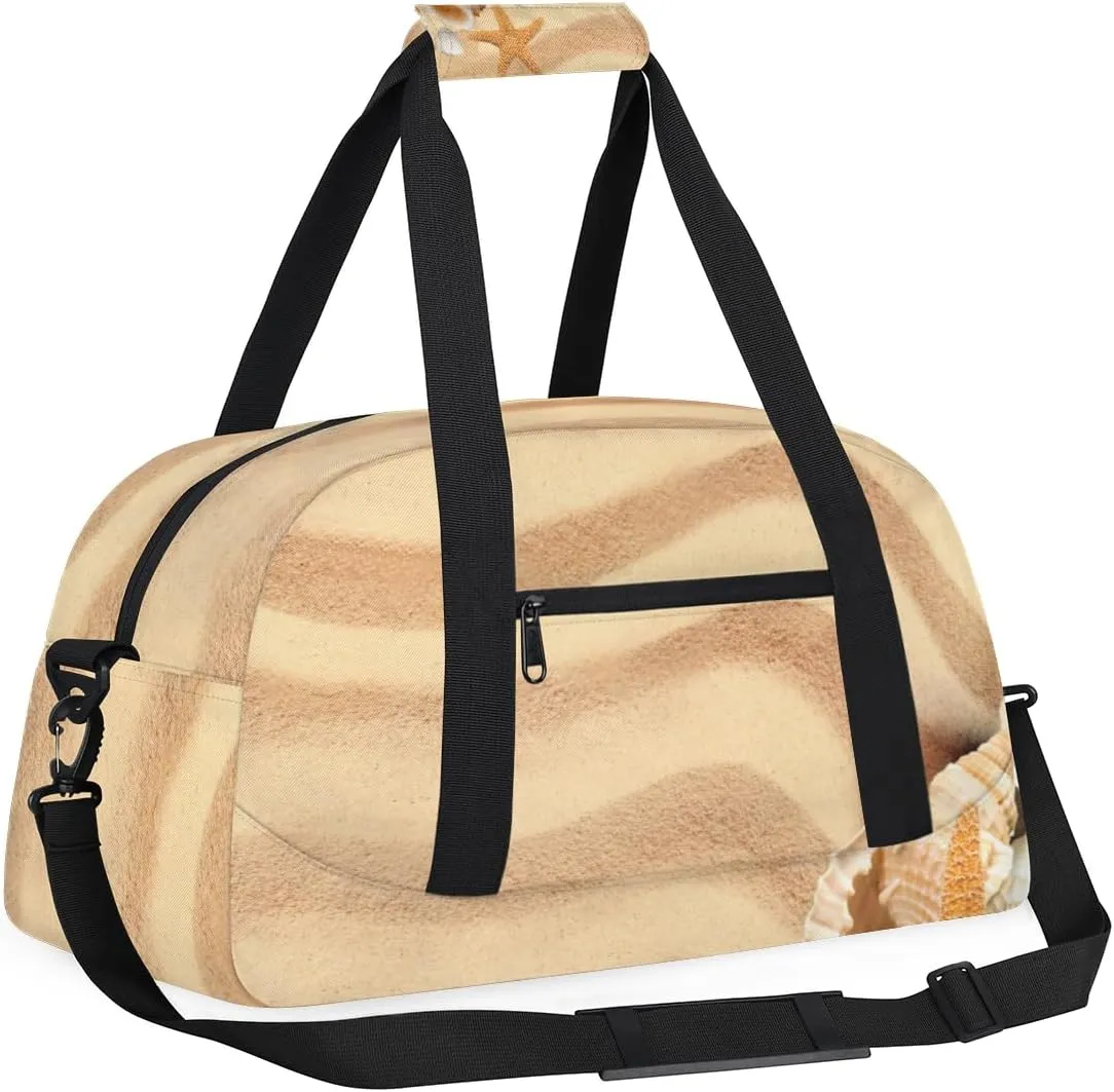 Beach Tropical Boys Girls Gym Bag Dance Perform Training Duffel Bags Weekender Carry-On Tote Luggage Bag Ideal for School Practice or Overnight Trips Seashells Beach