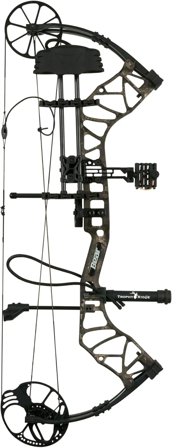 Bear Archery Species EV Ready to Hunt Extra Adult Compound Bow Package, 23.5”- 30.5” Draw Length, 55-70 and 45-60 Lbs Draw Weight, Up to 320 FPS, Made in USA, Limited Life-Time Warranty