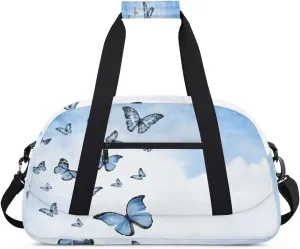Beautiful Butterflies Gym Duffel Bag for Men Women Sky Clouds Sports Tote Bag with Adjustable Shoulder Strap for Dance Gymnastics Traveling Outdoor Camping Overnight Stay