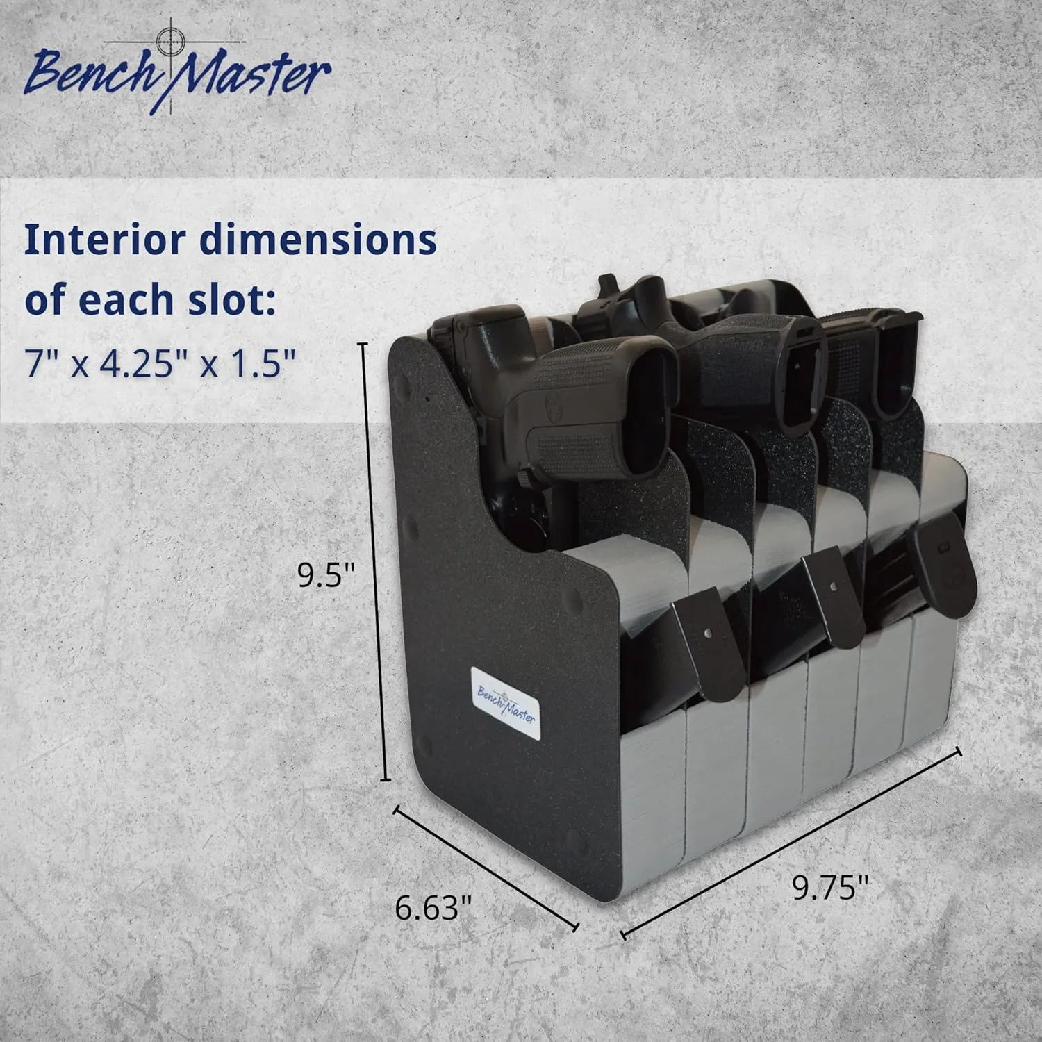 BenchMaster Vertical Pistol Rack, Handgun Safe Storage, Holds 2 to 12 Pistols, Secure Gun Holder Organizer, Kydex and High-Density Foam, No Metal, Lightweight, Sturdy, No Flex, Made in USA