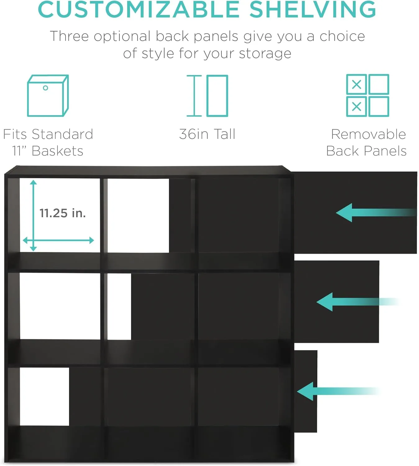 Best Choice Products 9-Cube Storage Organizer, 11in Shelf Opening, Bookcase, Display Shelf, Customizable w/ 3 Removable Back Panels - Black