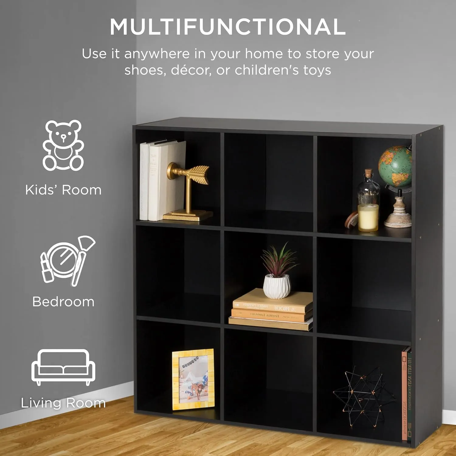 Best Choice Products 9-Cube Storage Organizer, 11in Shelf Opening, Bookcase, Display Shelf, Customizable w/ 3 Removable Back Panels - Black