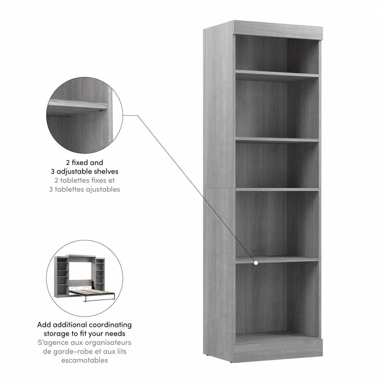 Bestar Pur 25 W Closet Organizer - Platinum Grey|Organisateur de garde-robe Pur de Bestar de 25 po (L) - gris platine