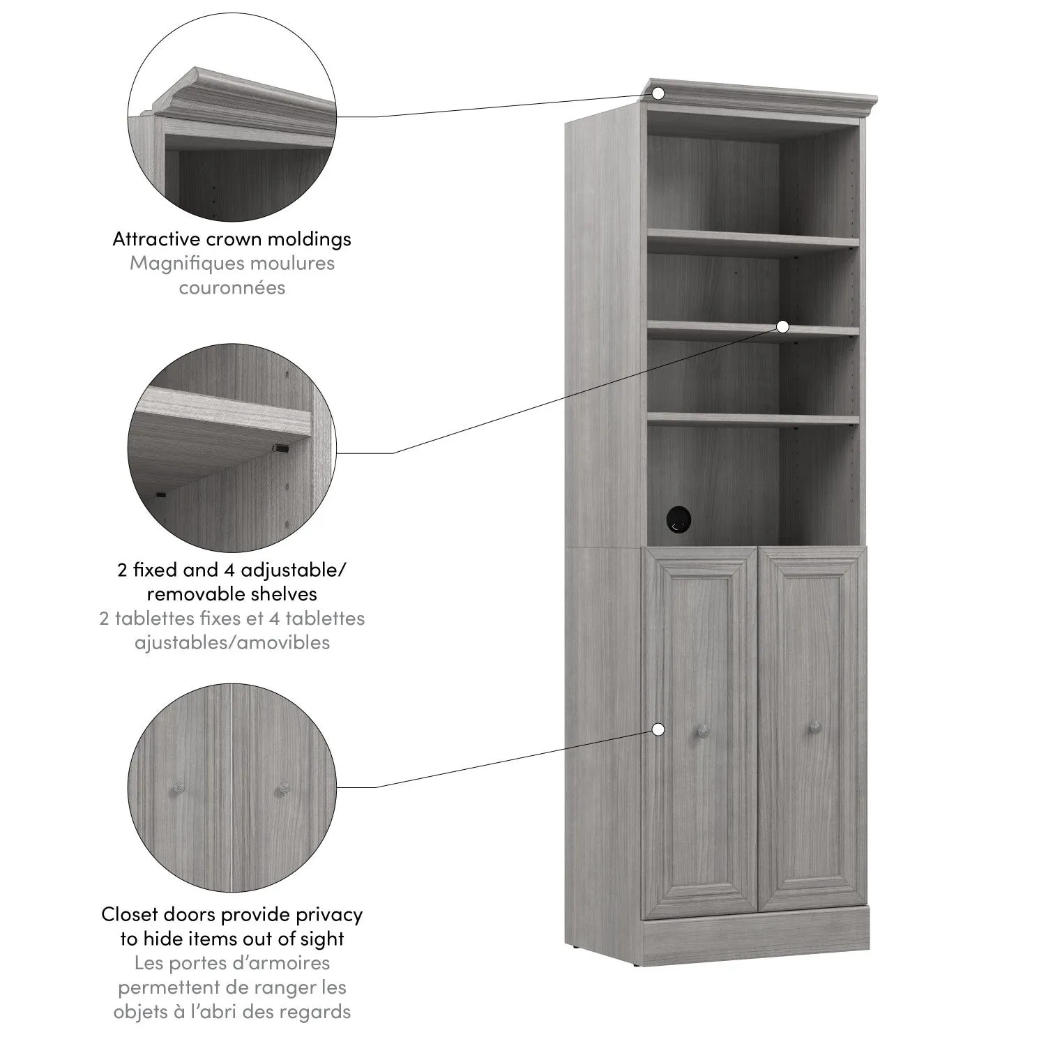 Bestar Versatile 25 W Closet Organizer with Doors - Platinum|Organisateur de garde-robe Versatile de Bestar de 25 po (L) avec portes - platine