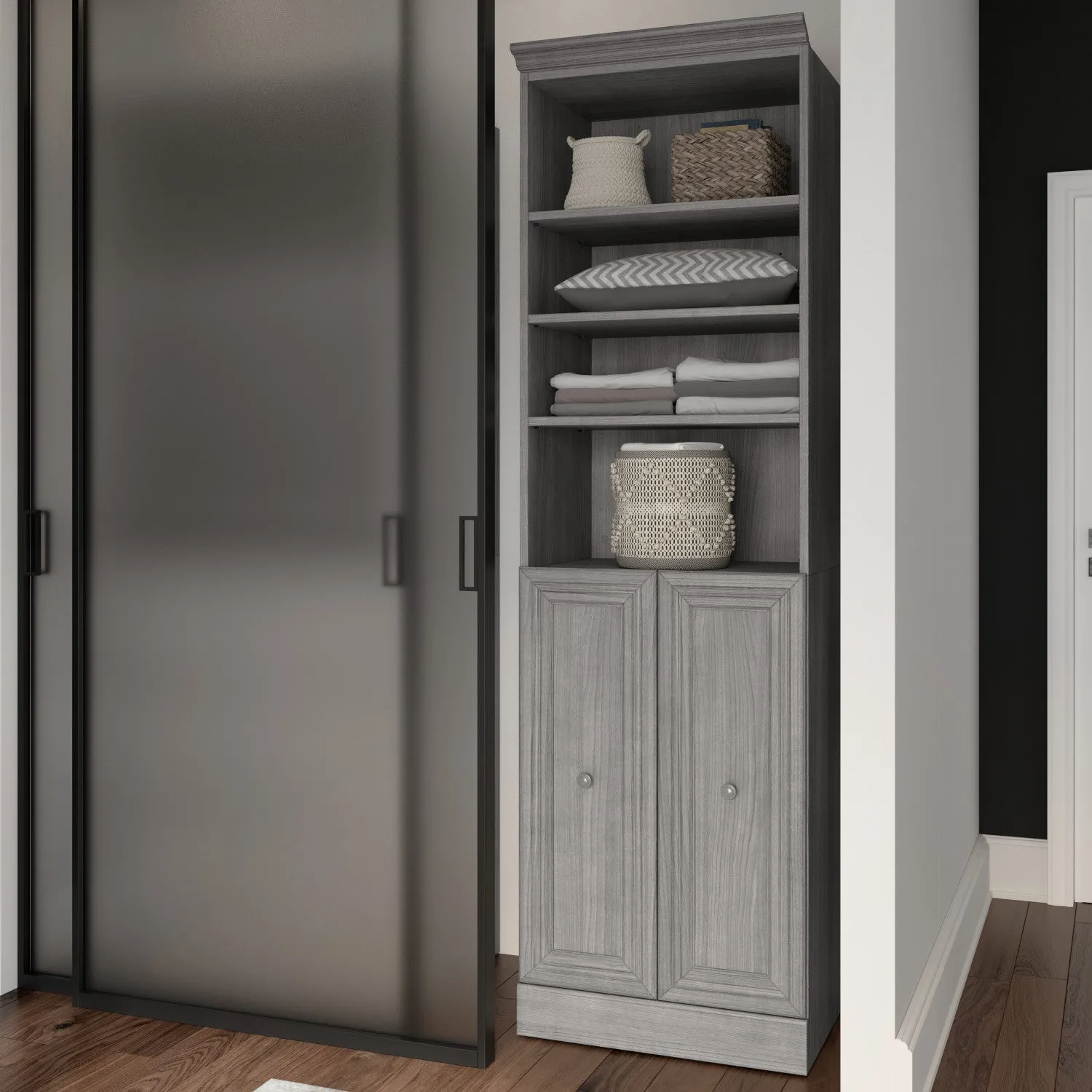 Bestar Versatile 25 W Closet Organizer with Doors - Platinum|Organisateur de garde-robe Versatile de Bestar de 25 po (L) avec portes - platine