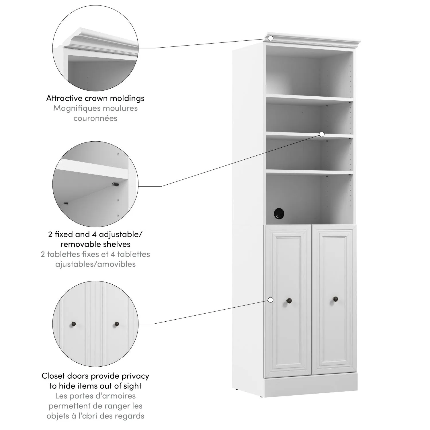 Bestar Versatile 25 W Closet Organizer with Doors - White|Organisateur de garde-robe Versatile de Bestar de 25 po (L) avec portes - blanc