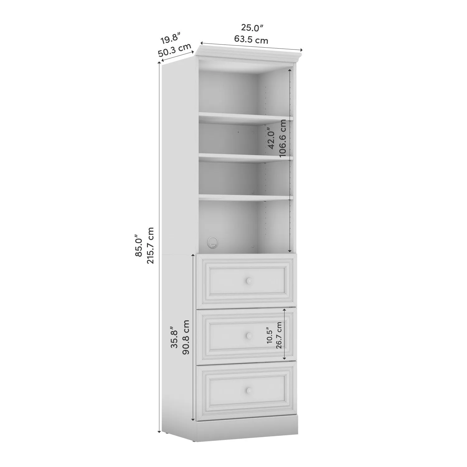 Bestar Versatile 25 W Closet Organizer with Drawers - White|Organisateur de garde-robe Versatile de Bestar de 25 po (L) avec tiroirs - blanc