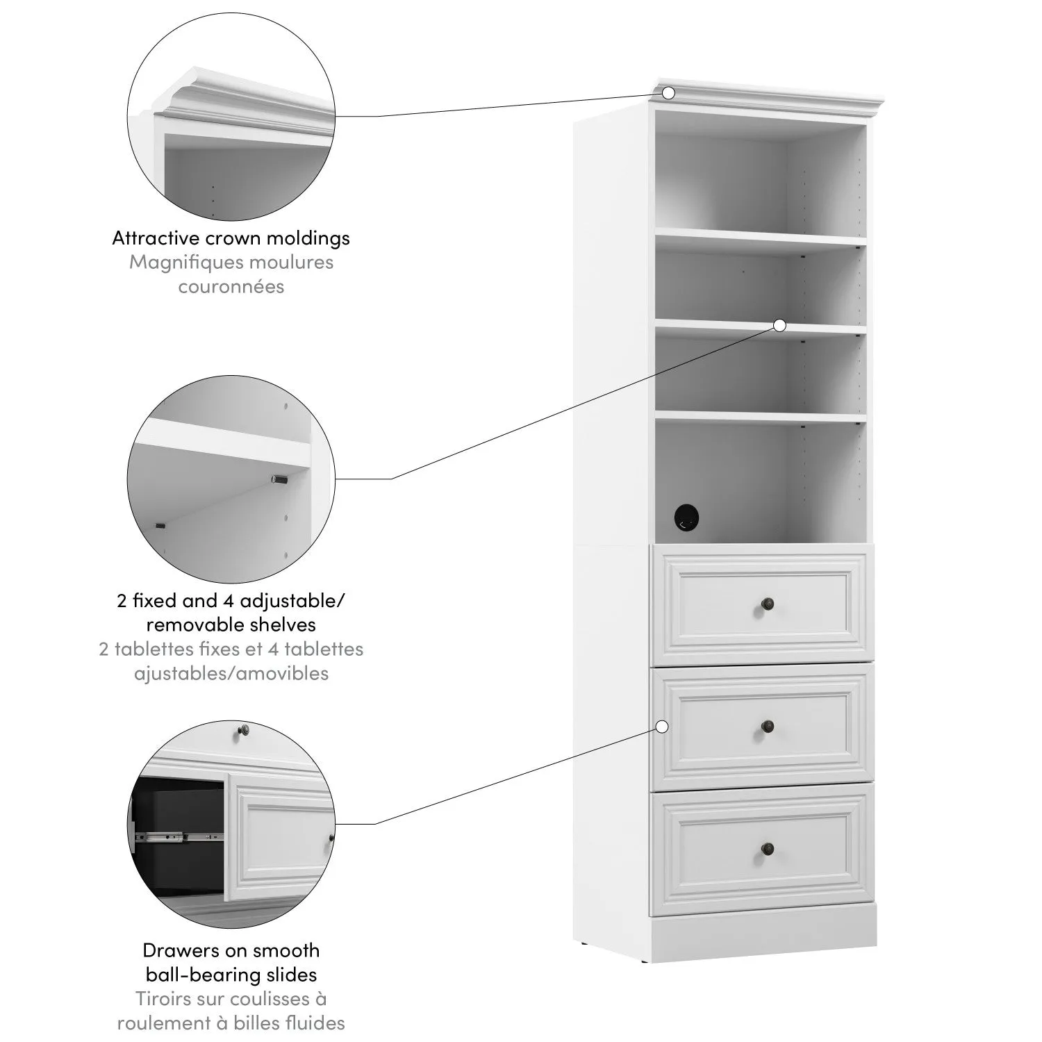 Bestar Versatile 25 W Closet Organizer with Drawers - White|Organisateur de garde-robe Versatile de Bestar de 25 po (L) avec tiroirs - blanc