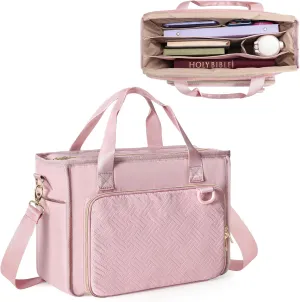 Bible Cover Bag for Women, Large Bible Tote Bag Church Carrying Case with Shoulder Strap for Bible Study, Pink(Empty Bag Only)