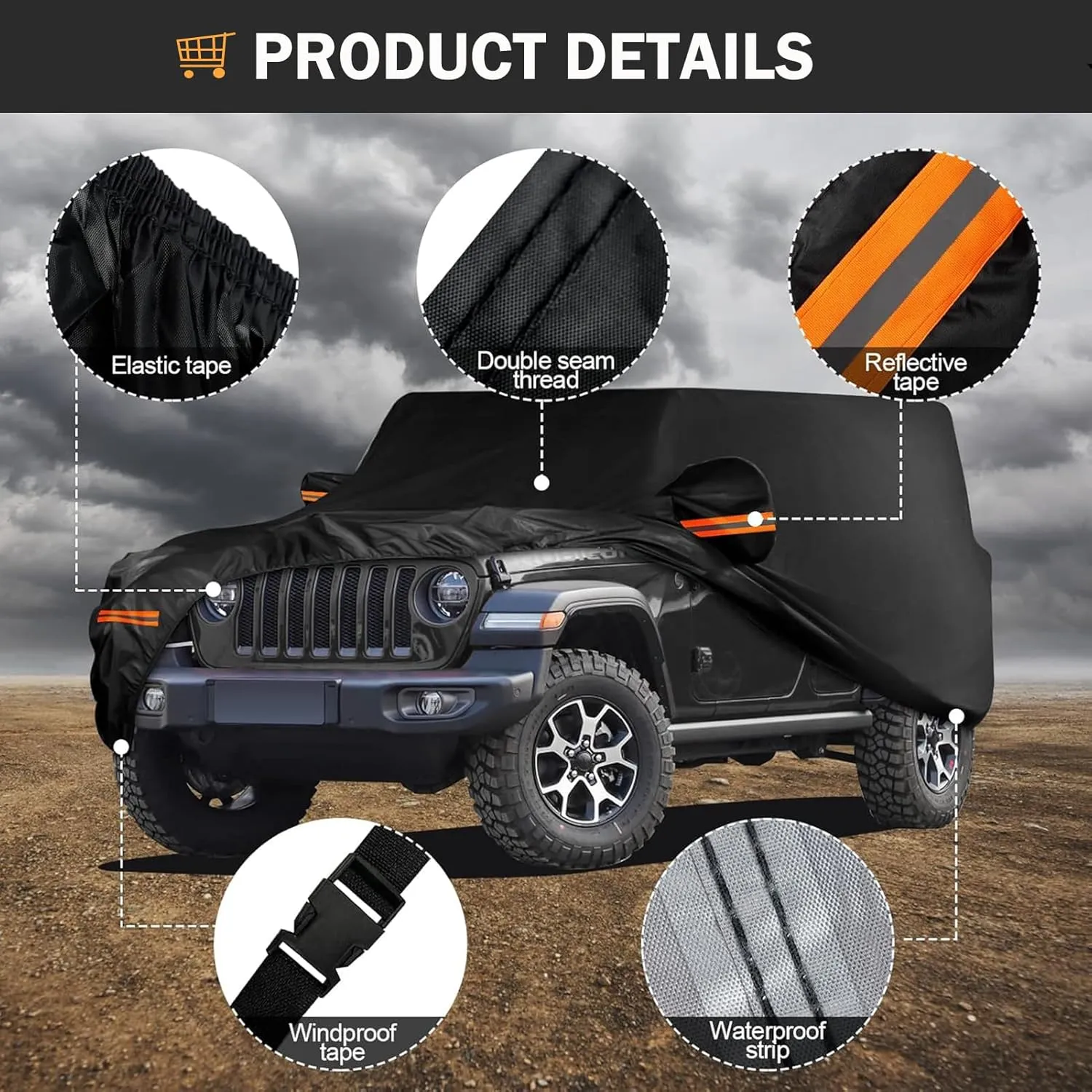 Big Ant Car Cover,Waterproof 6 Layers Outdoor Car Covers for 2 Door Wrangler CJ,YJ, TJ & JK All Weather Protection SUV Cover Custom Fit 1987-2021 Wrangler SUV with Driver Door Zipper,Black