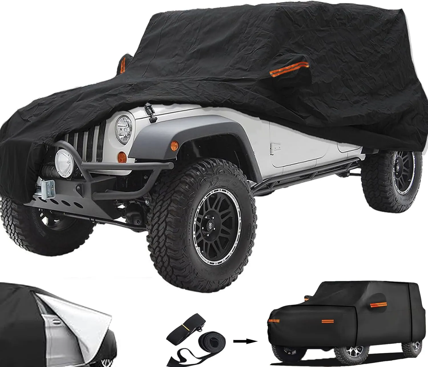 Big Ant Car Cover,Waterproof 6 Layers Outdoor Car Covers for 2 Door Wrangler CJ,YJ, TJ & JK All Weather Protection SUV Cover Custom Fit 1987-2021 Wrangler SUV with Driver Door Zipper,Black