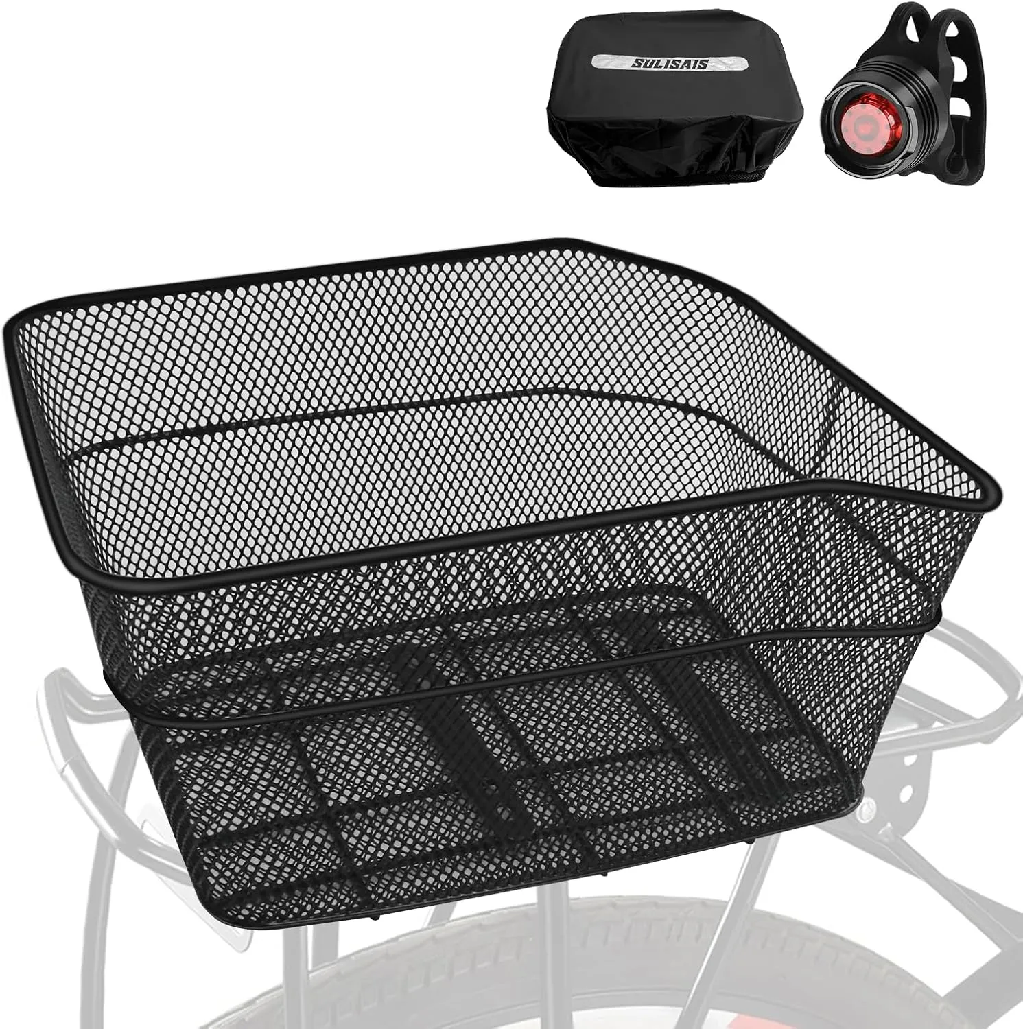 Bike Basket Rear, Rainproof Cover, Bicycle Cargo Rack Storage Basket with Waterproof Cover, Bike Rack Basket for Pet, Black