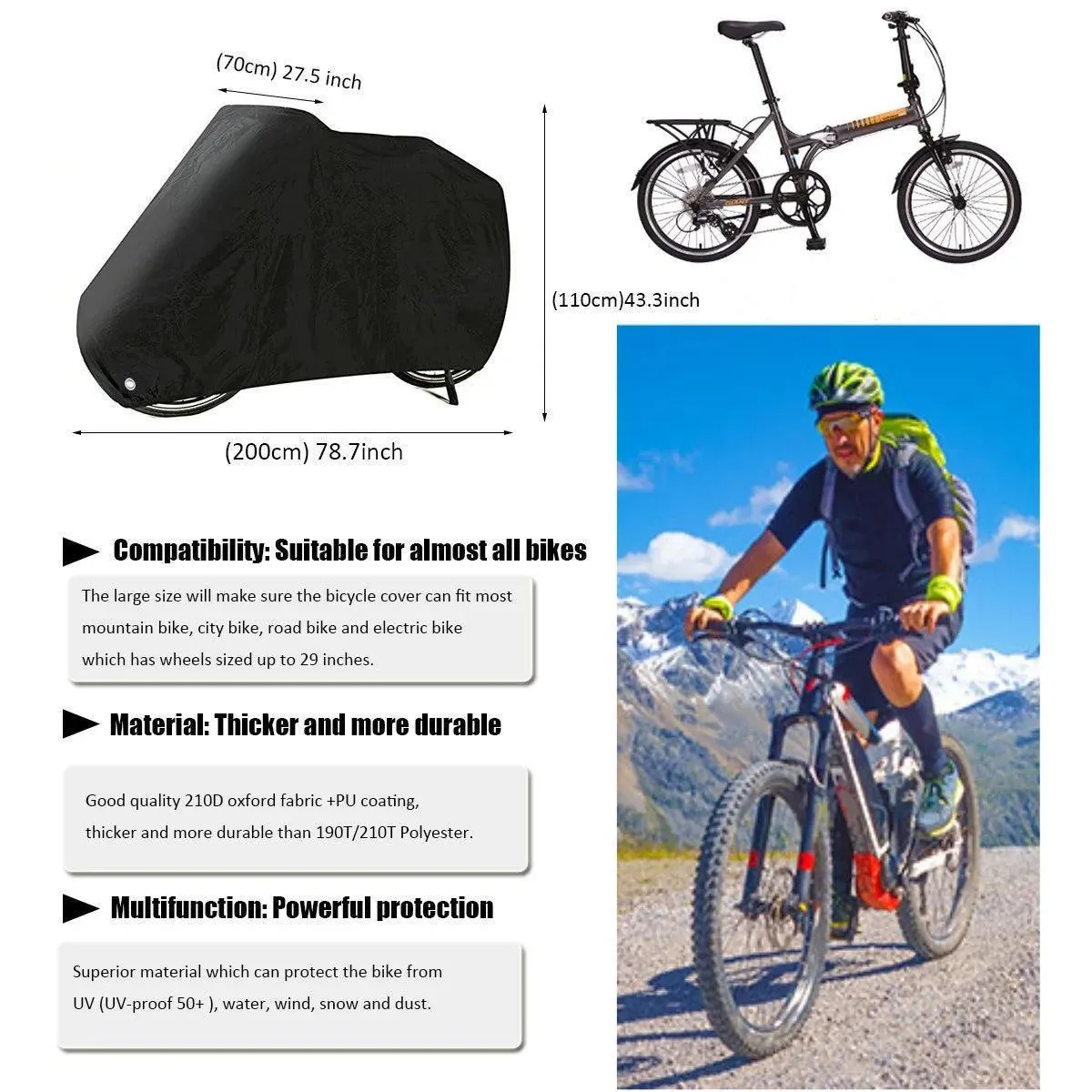 Bike Cover 210D Oxford Outdoor Storage Waterproof & Anti-UV Bicycle Cover with Waterproof Membrane for one or Two Bicycles