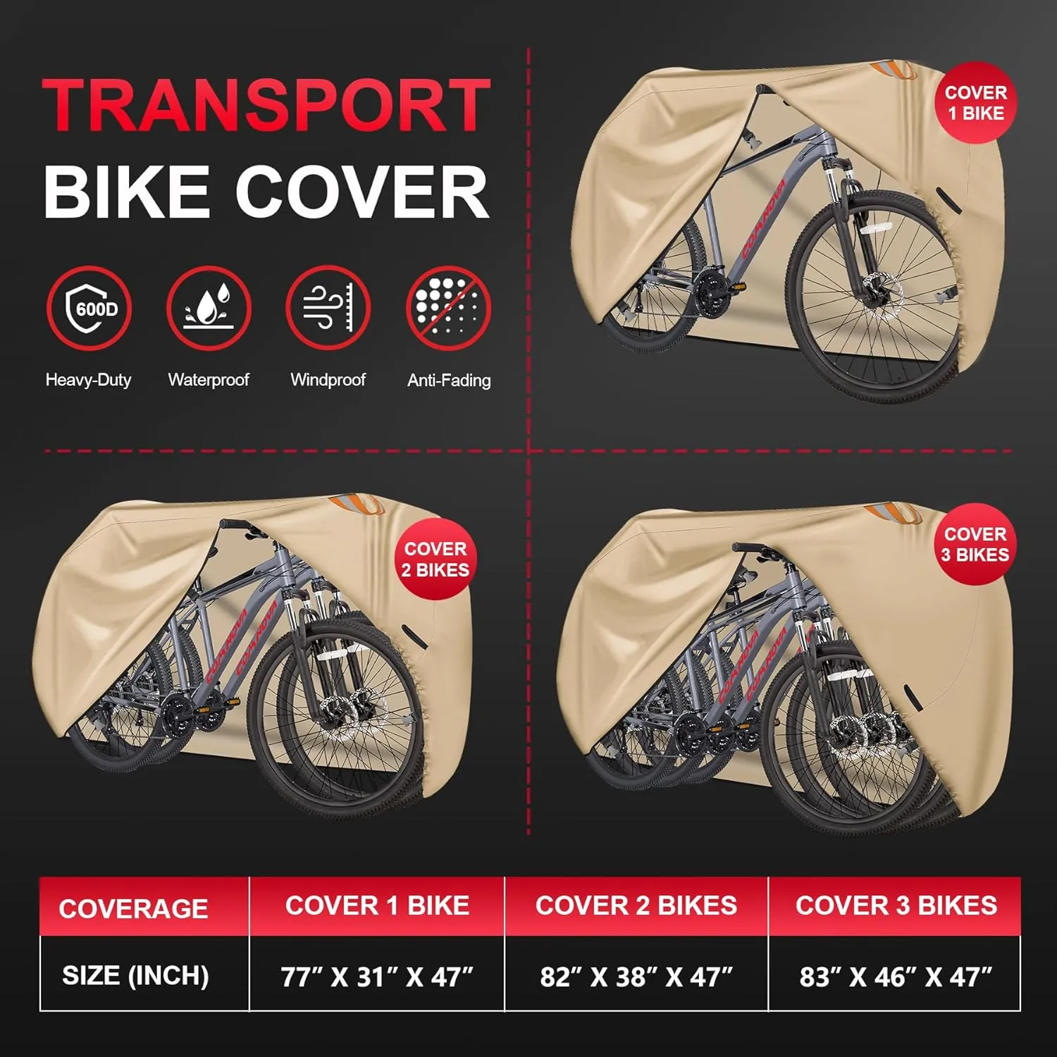 Bike Cover for Transport - Waterproof Heavy Duty Outdoor Bicycle Rack Cover for Single Bike on Car Hitch Travel Storage