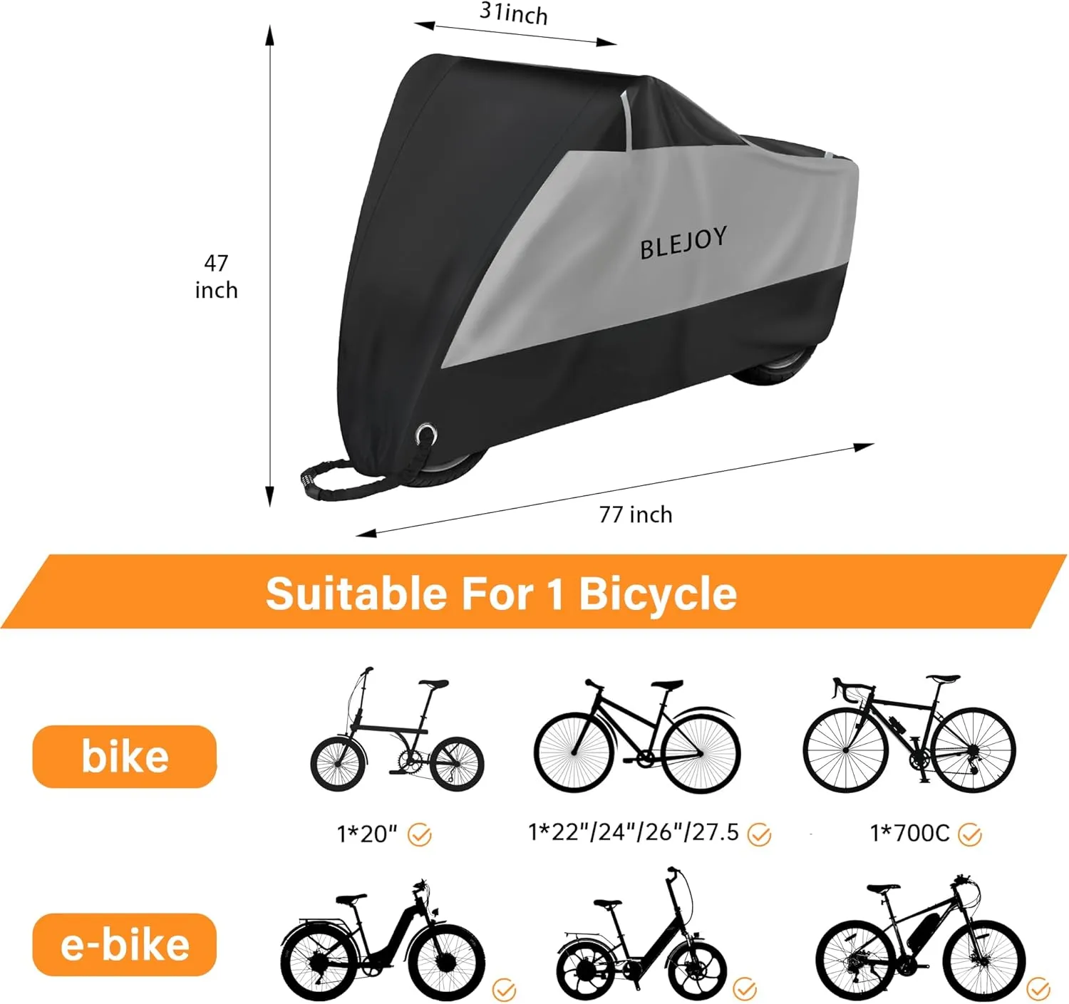 Bike Cover Waterproof Outdoor - Bicycle Covers for 1 Bike - 420D Heavy Duty Rain Sun UV Dust Wind Proof Cover for Electric Mountain Road Bike