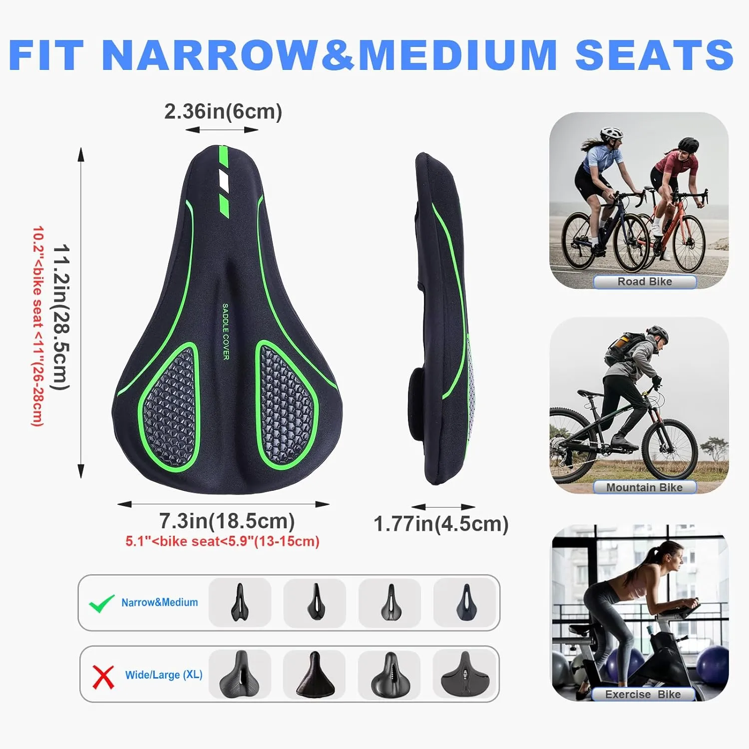 Bike Seat Cushion - Bike Seat Cover for Men & Women Comfort, Bike Cushion for Narrow Bike Seat, BMX, MTB & Road, Bicycle Seat Cushion Fit for Peloton, Spin and Stationary Bike, Indoor Outdoor Cycling