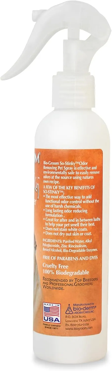 Bio-groom So-Stinky Unscented Odor Remover Pet Spray - Dog Bathing Supplies, Cat & Dog Grooming Supplies, Cruelty-Free, Made in USA - 8 Fl Oz 1-Pack