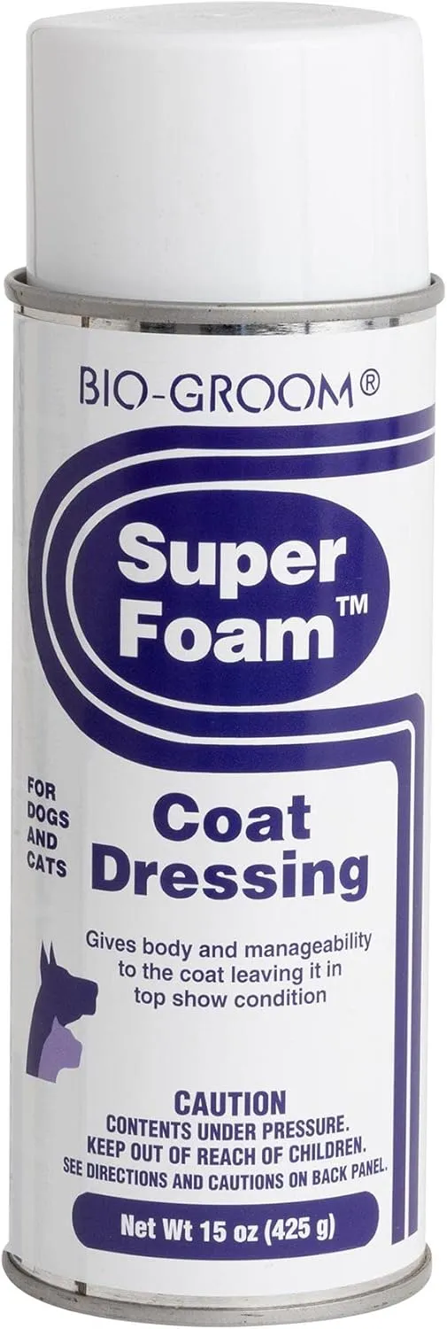 Bio-Groom Super Foam Coat Dressing – Dog Detangler Spray for Dematting, Texturizes, Prevents Dryness, Non-Oily, Cruelty-Free, Made in USA, Lanolin Dog Grooming Products – 15 oz 1-Pack
