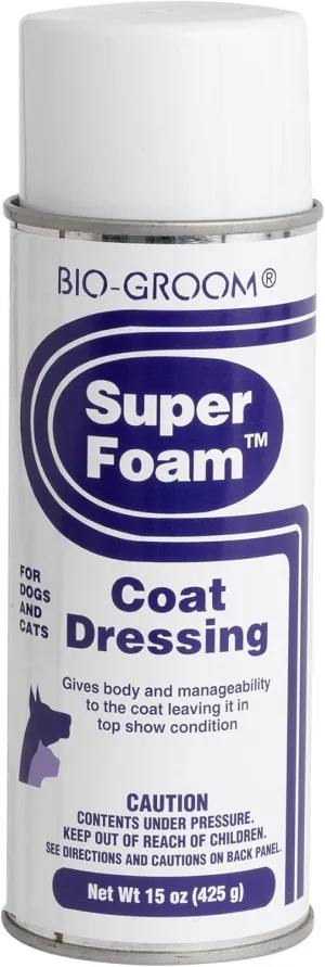 Bio-Groom Super Foam Coat Dressing – Dog Detangler Spray for Dematting, Texturizes, Prevents Dryness, Non-Oily, Cruelty-Free, Made in USA, Lanolin Dog Grooming Products – 15 oz 1-Pack