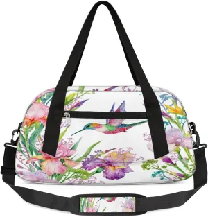 Bird Flower Hummingbird Duffel Bag for Women Men Travel Bag Small Gym Bag Waterproof Workout Overnight Tote Bag for Sport Dance Weekend Yoga