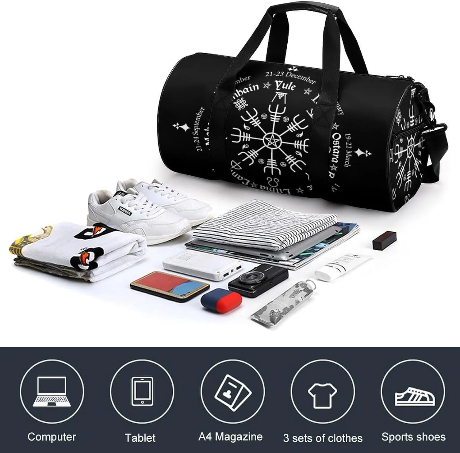 Black And White American Flag Fitness Bag Waterproof And Stain Resistant Suitable for Unisex